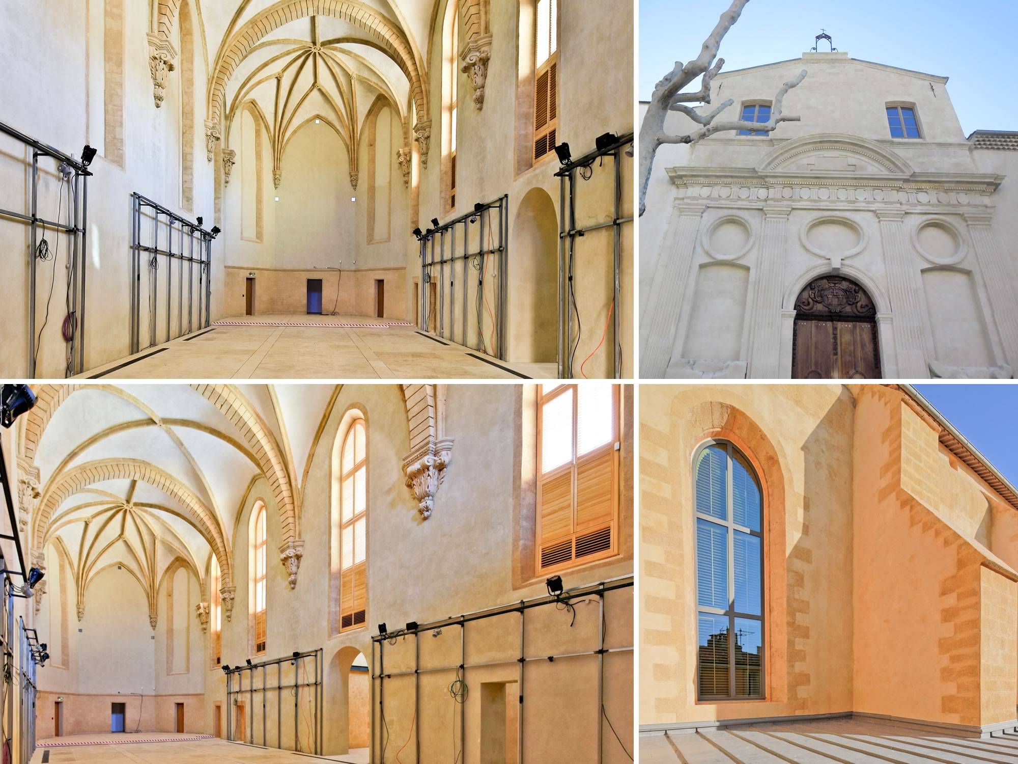 Chapelle des Pénitents Blancs des Carmes à Aix-Provence : Marmorino sur les façades et lait de chaux sur les pierres (eau forte) et intérieurs (badigeon)