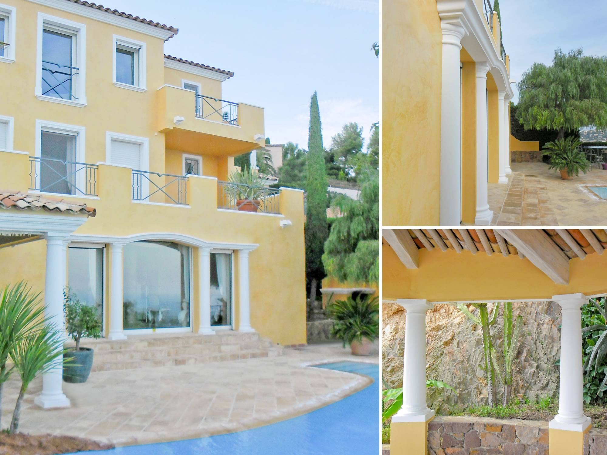 Villa de style italien au Trayas (Saint-Raphaël) : Stuc Marmorino jaune et lait de chaux blanc sur les modénatures