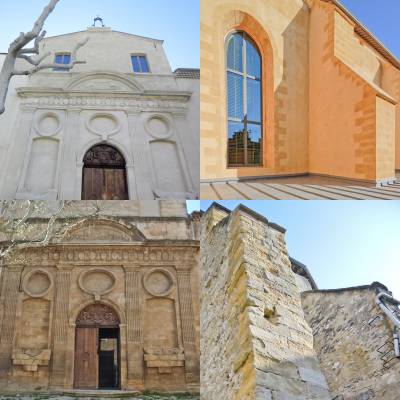 Réhabilitation de la Chapelle des Pénitents Blancs des Carmes à Aix-en-Provence (13100) - Façades et modénatures en pierre de taille - Architectes : M. Jean-Paul BERNARD & M. Jérôme DURAND - ABF : M. Daniel RENNOU et M. Robert JOURDAN